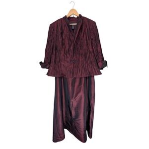 Cachet Womens 24W Burgundy Iridescent Taffeta 2 Piece Dress and Jacket Set vampy